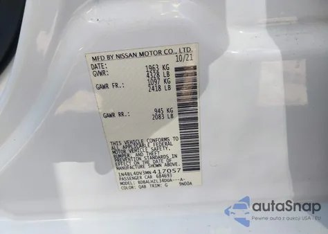 2021 Nissan Altima Sv Fwd z USA, uszkodzony, nr VIN 1N4BL4DV3MN417057